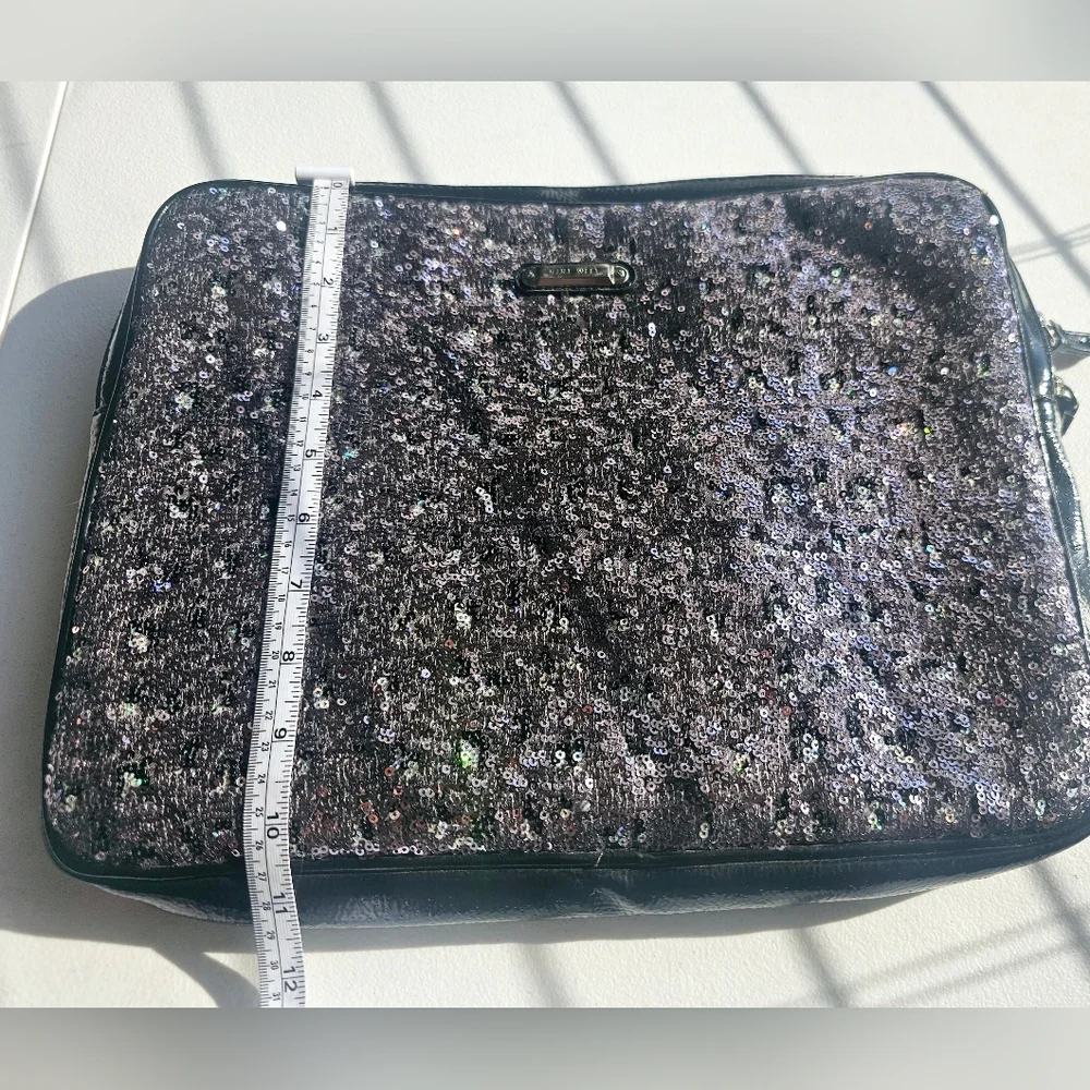 Nine west 13 1/2 inches silver gray sequins glittery sparkle laptop pouch bag